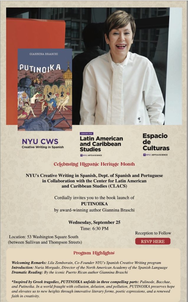 NYU's Hispanic Heritage Month 2024 celebration: Giannina Braschi's Putinoika