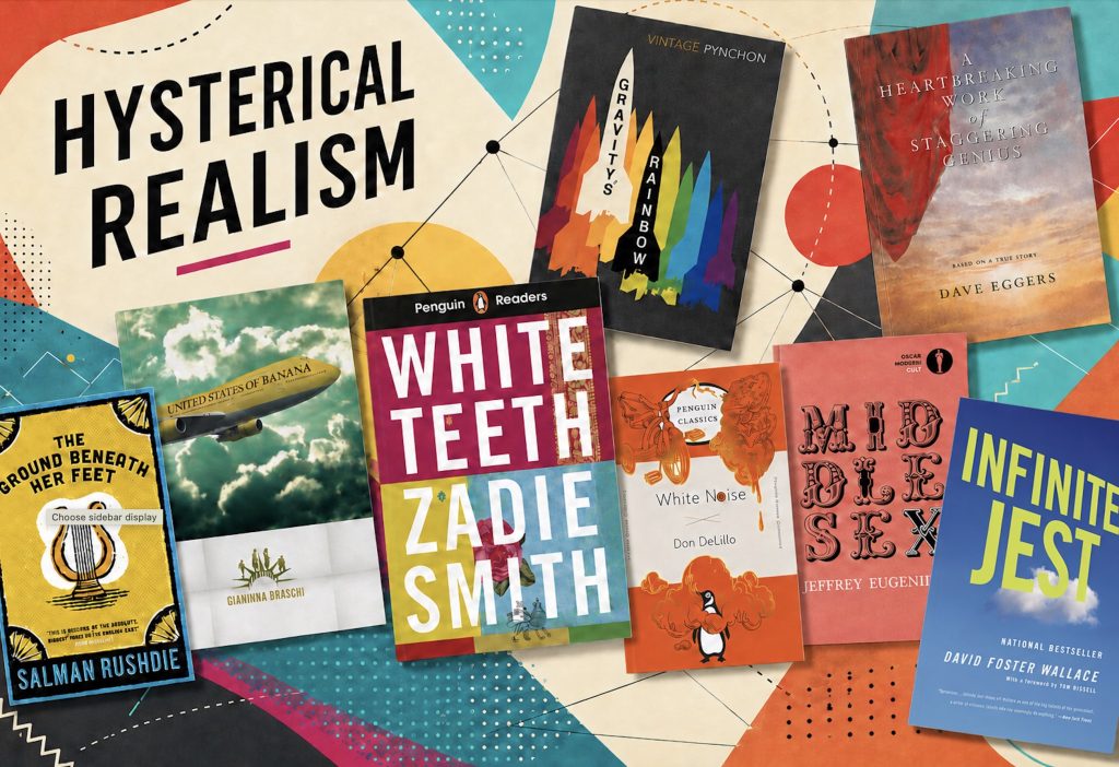 Postmodern and hysterical realist novelists Thomas Pynchon, Don DeLillo, David Foster Wallace, Zadie Smith, Giannina Braschi, and Salman Rushdie.
