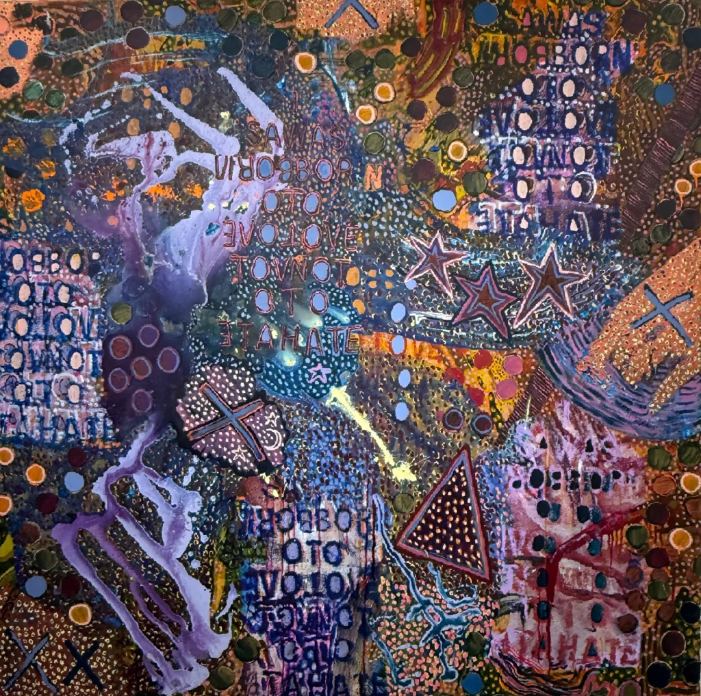 Antigone 3000 painting in purple and yellow