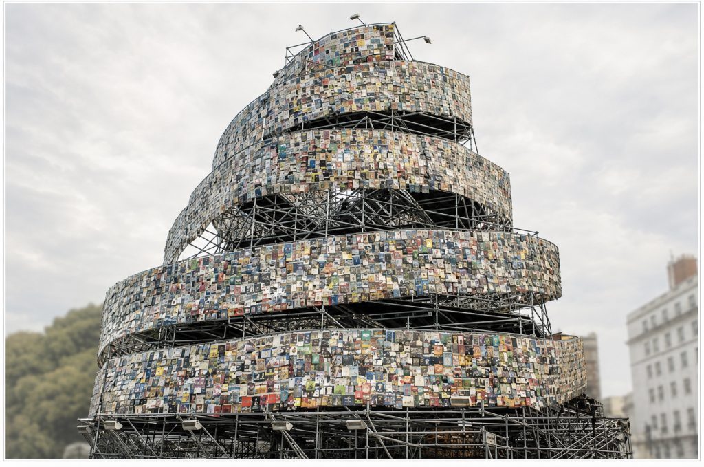 Latin American art Tower of Babel artwork of books